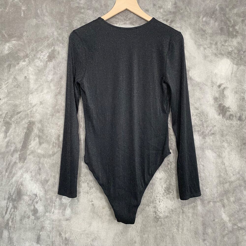 ASTR The Label Womens Long Sleeve Bodysuit Size‎ M Black Sparkly Deep Vneck Sexy - Picture 5 of 8